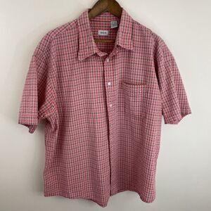 IZOD Seersucker Style Shirt Mens 2XL XXL Pink Plaid Short Sleeve 100% Cotton